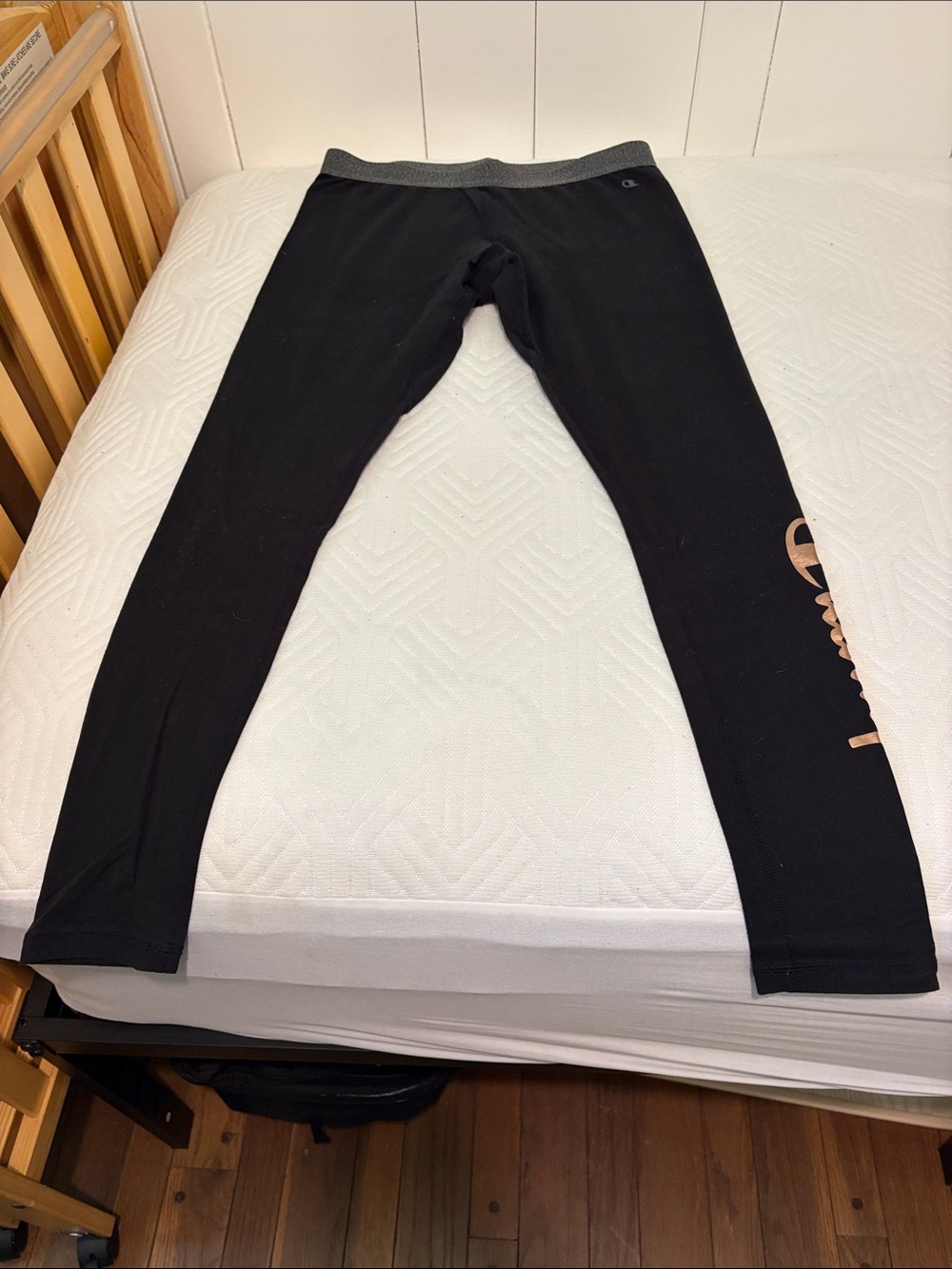 Champion Black Leggings with Gold Script